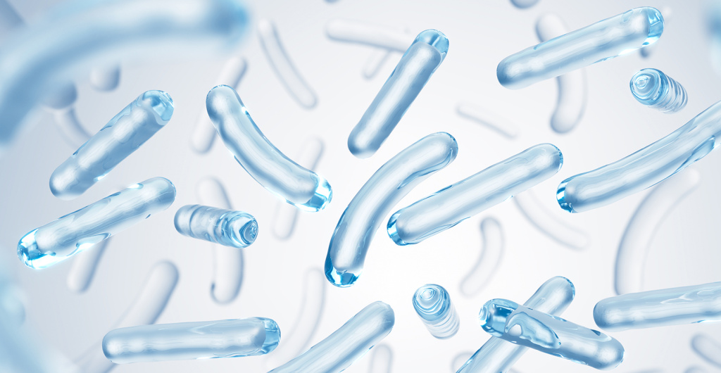 3D-иллюстрация бактерий на светлом фоне, визуальный образ микробиоты и микрофлоры