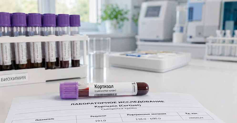 Пробирка с кровью для анализа на кортизол в лаборатории
